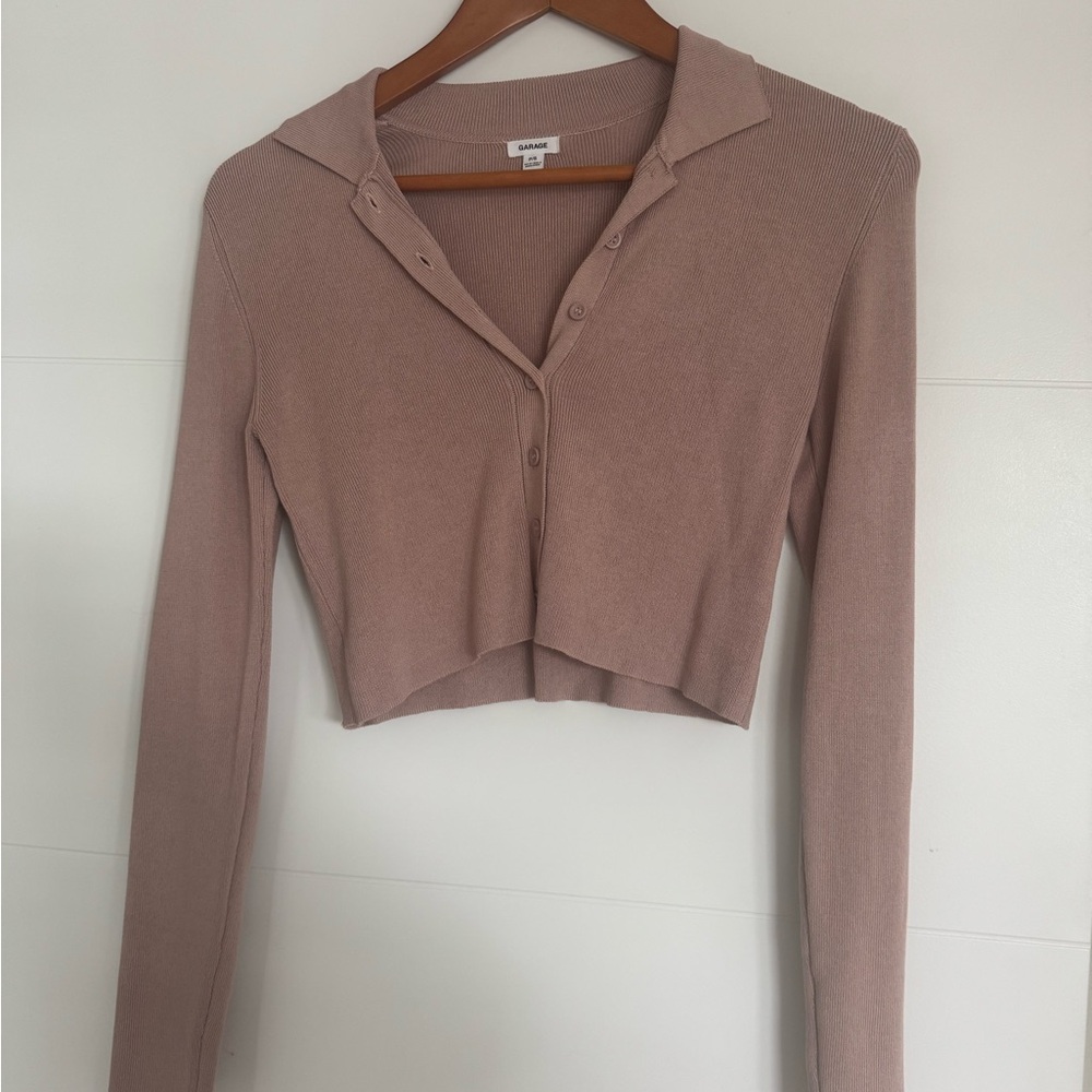 Garage Button Down Cropped Top in Light Pink